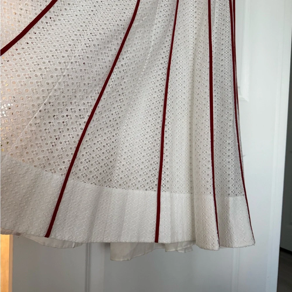 EUC Tory Burch White Eyelet Dress with Red Accents